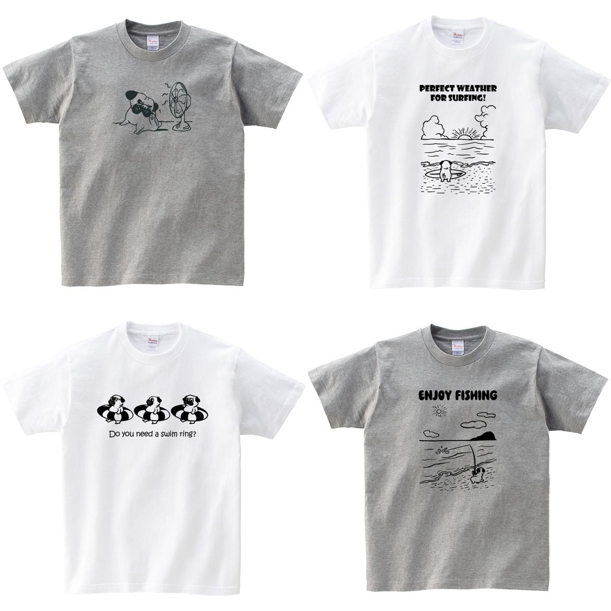 選べるデザイン パグTシャツ dog86 ブヒ 半袖・長袖  ユニーク 手描きイラスト 犬好き 犬服 イラスト