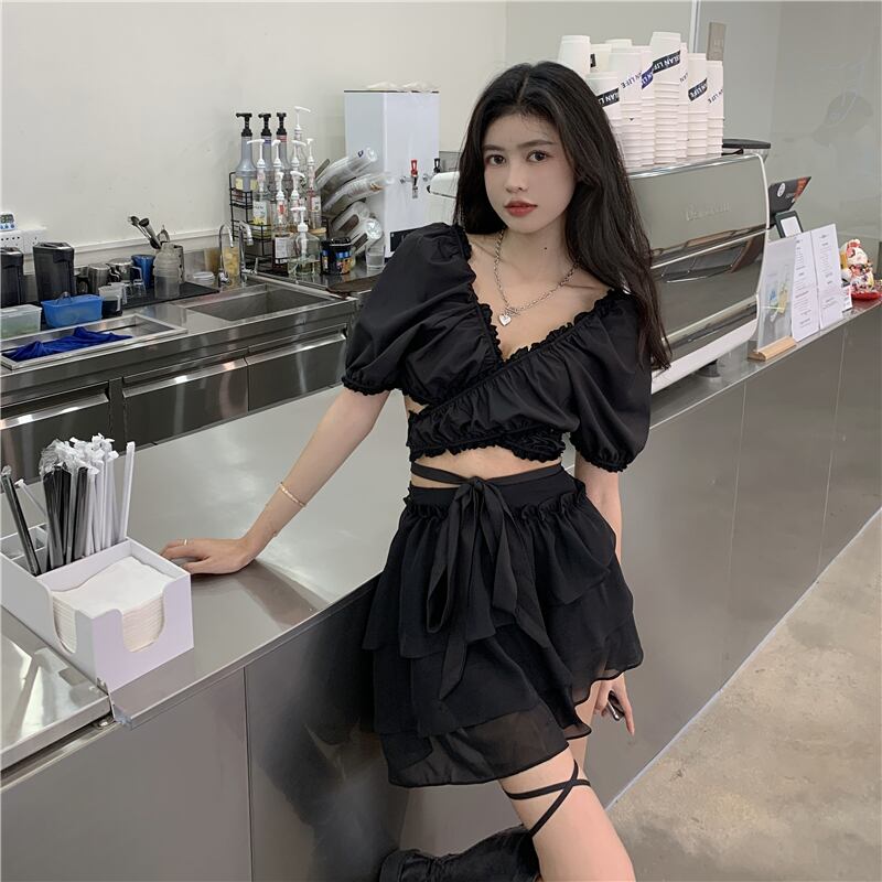 スカート ブラックAラインショートサマーハイウェストウェスト 夏物 ブラックストロベリース32600081558