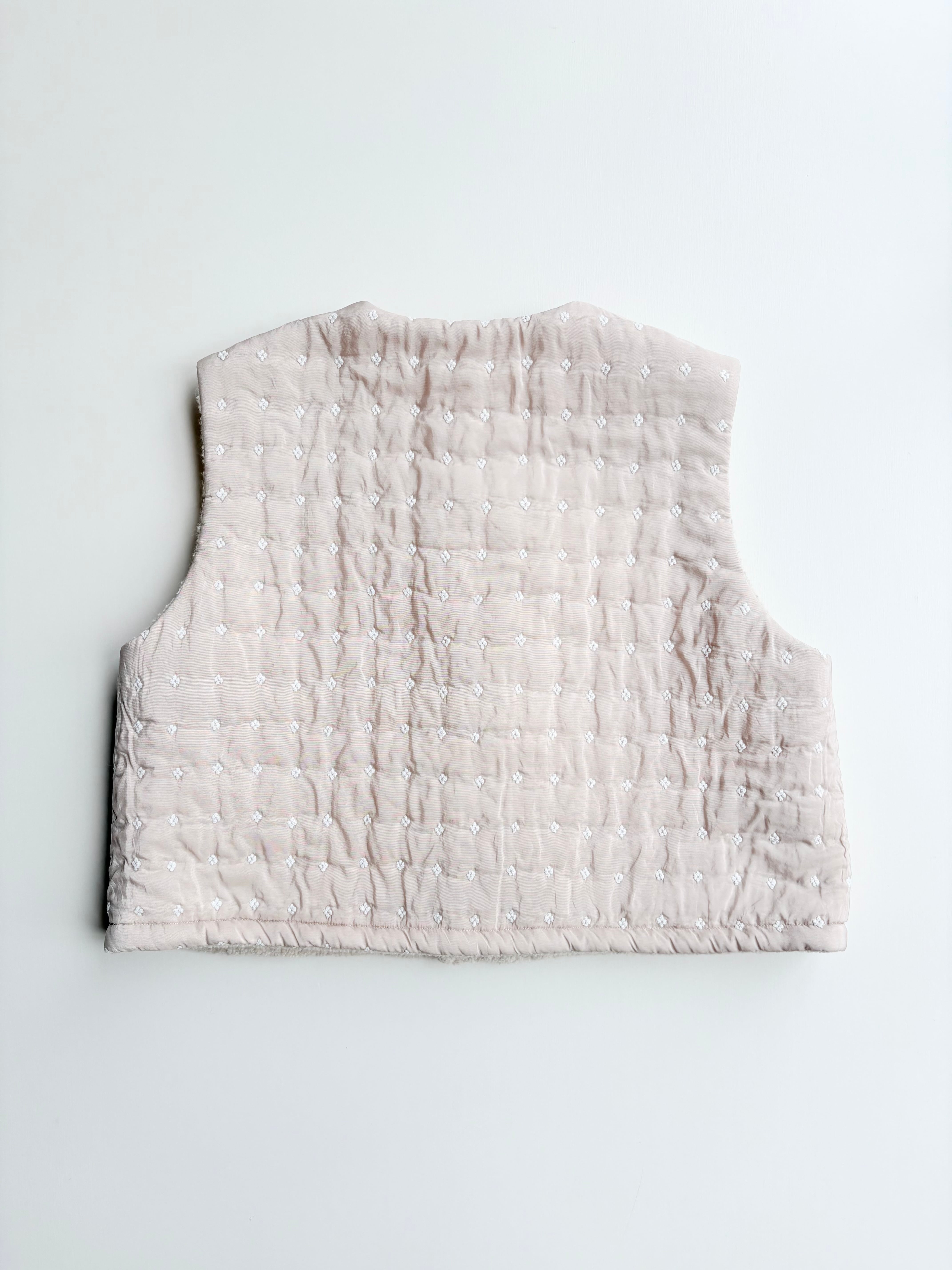 qiri】flower dot quilt jacquard short reversible vest