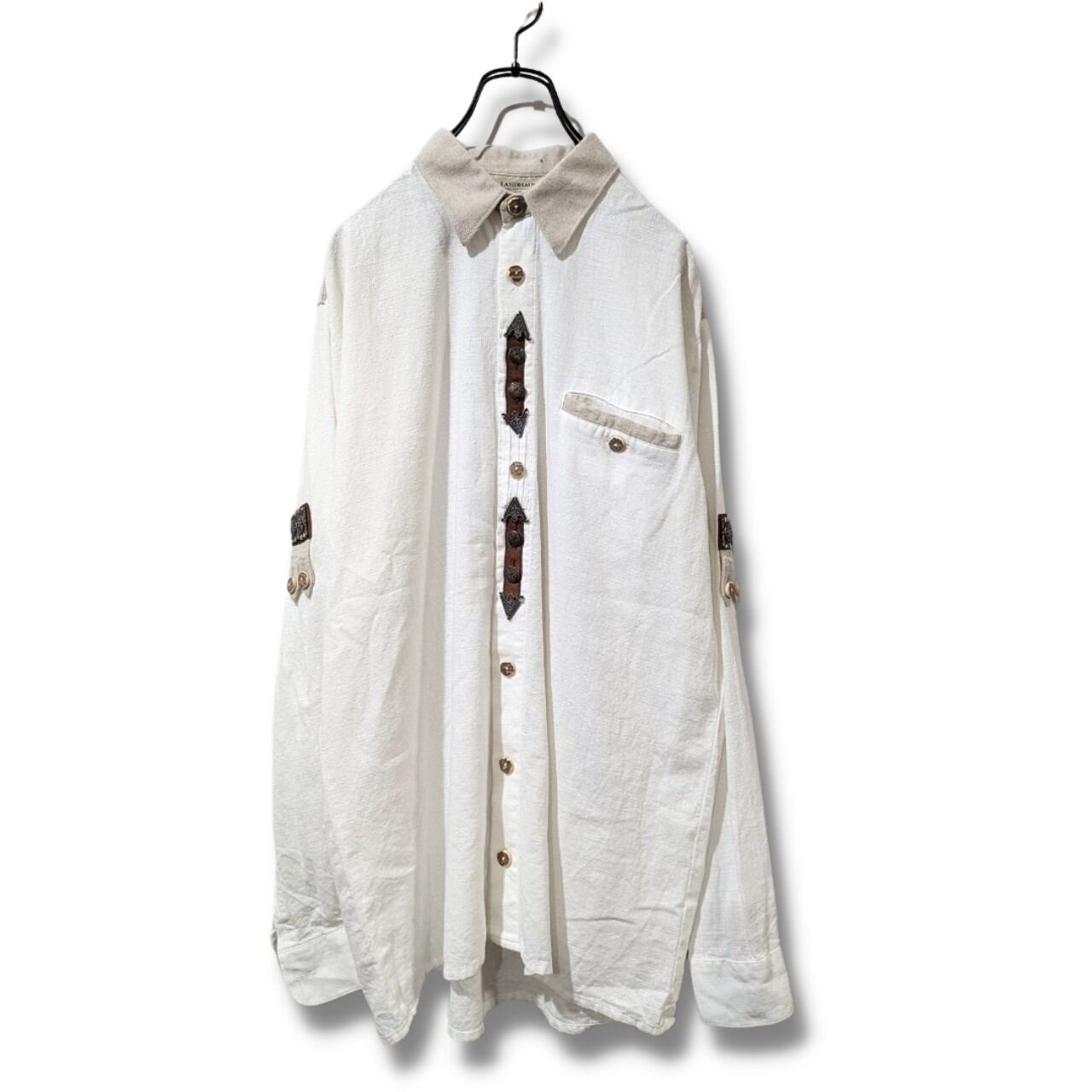 チロリアンシャツ 古着 ユーロ 生成り チロリアン BD108