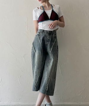 Bicolor Cross Swim Bralette / BURGUNDY