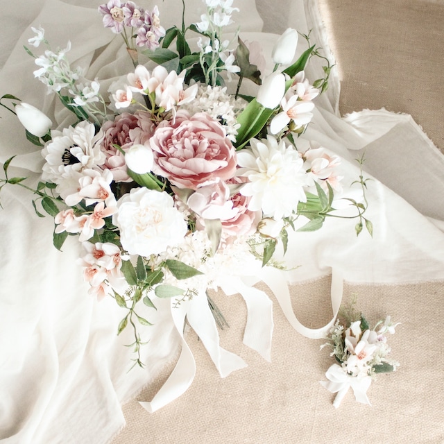 【再販】Spring peony Bouquet＆Boutonniere