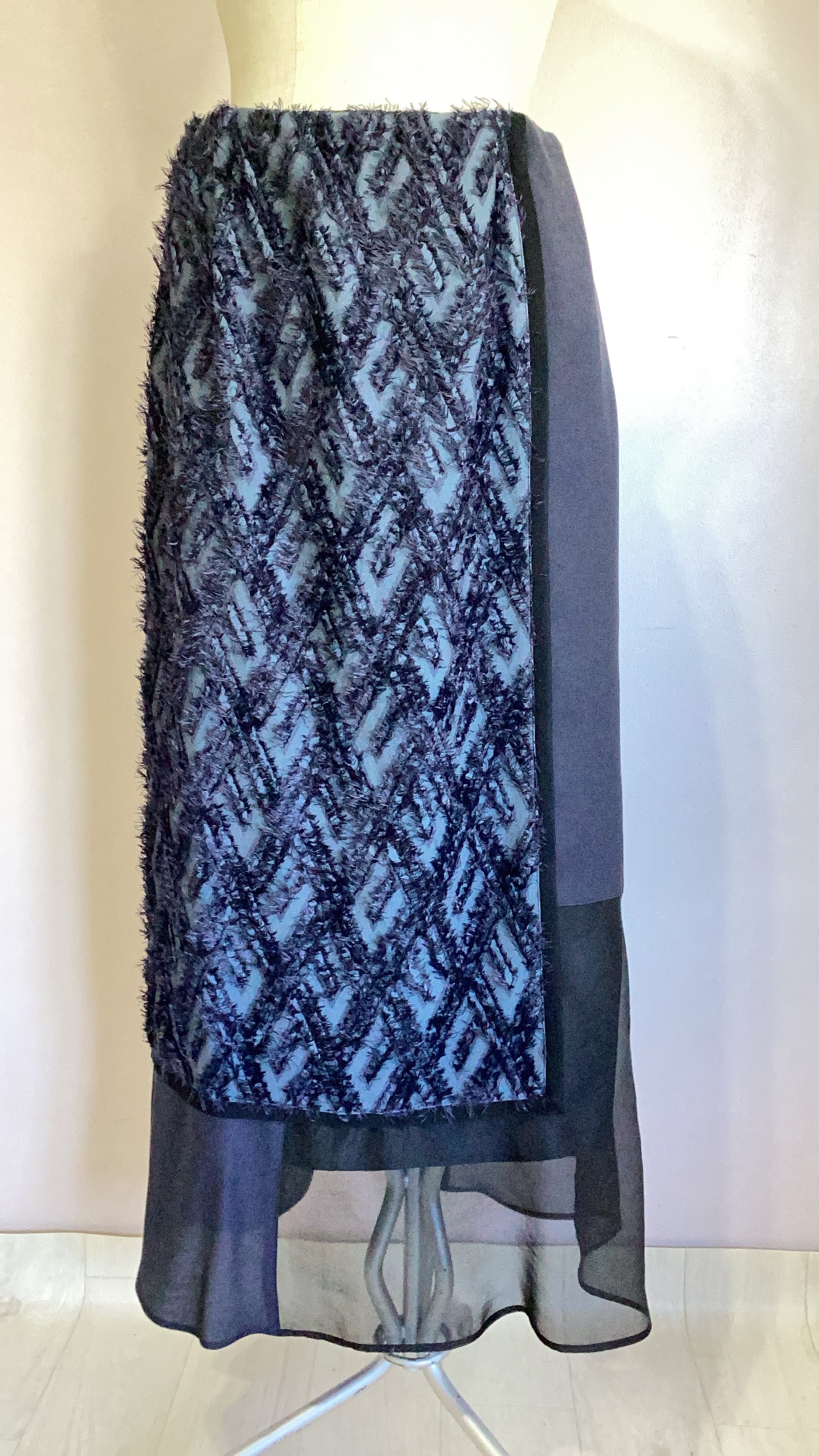 MARECHAL TERRE フリンジジャガードコンビネーションスカート ZMT261SK031 ネイビー セットアップ可能 Mサイズ 9号 マルシャルテル