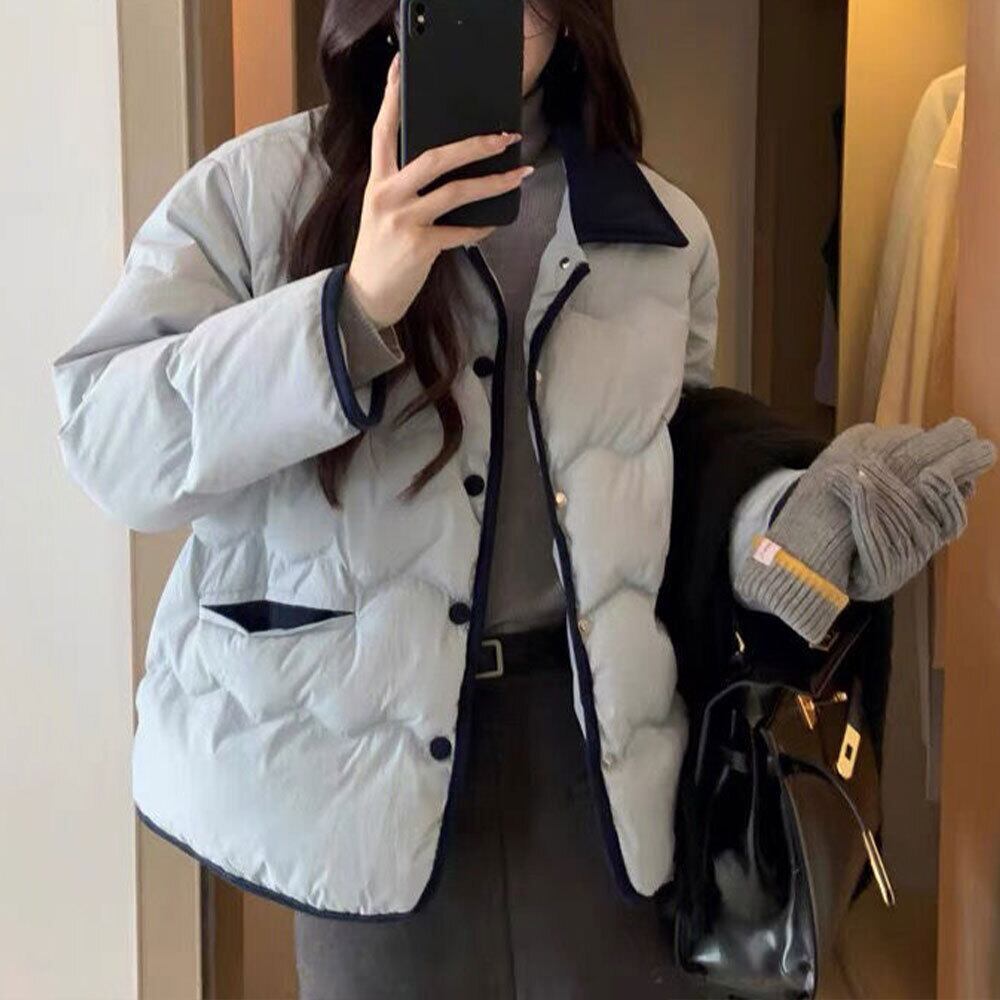 【送料無料】 キルティング ダウン ジャケット 中綿 レディース 秋冬 韓国 防寒 防風 保温 暖かい 薄手 襟付き ウェーブキルティング ダウンコート 大人 カジュアル きれいめ シンプル 大人可愛い 大人女子