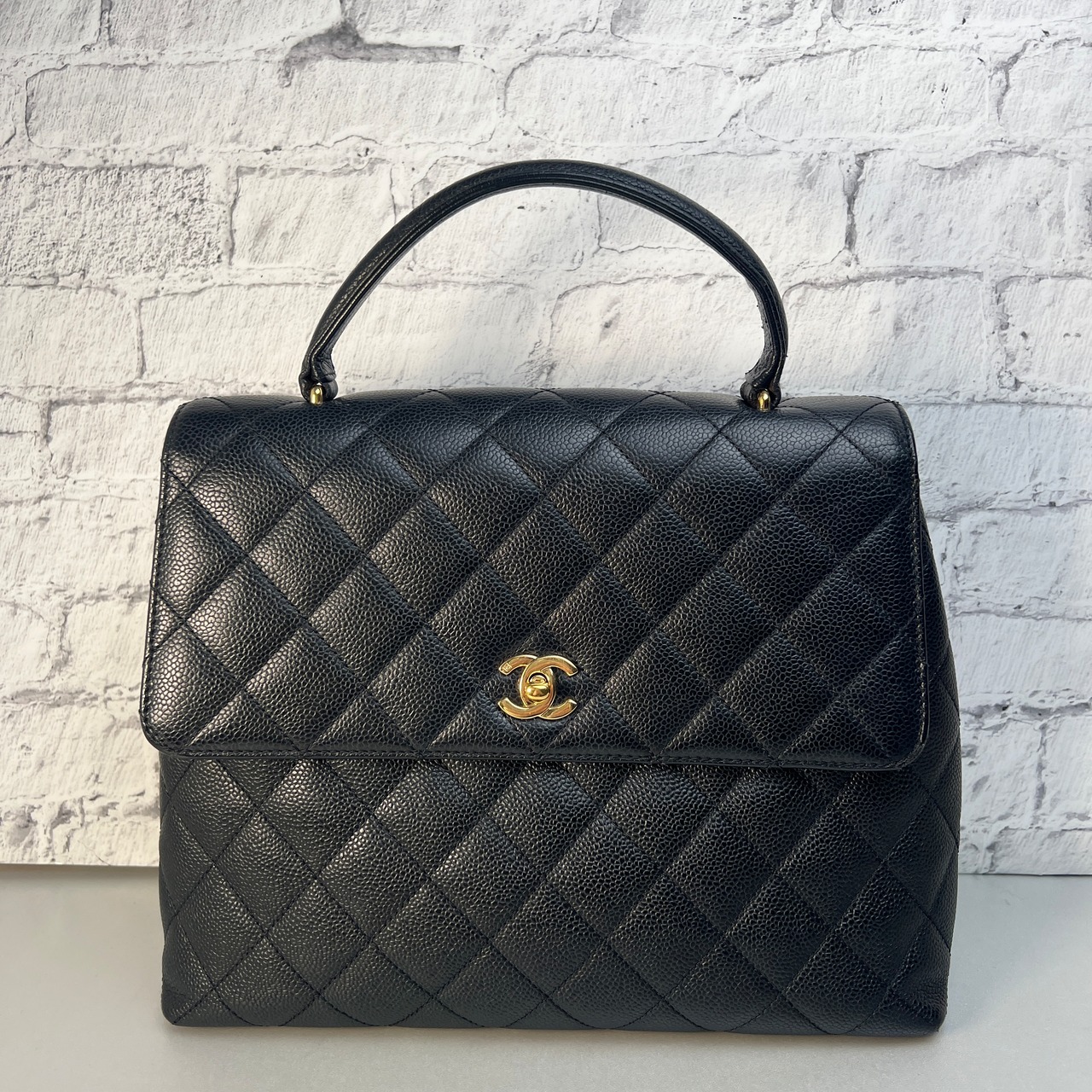 CHANEL シャネル ココマーク ターンロック キャビアスキン ハンドバッグ ブラック A-9785