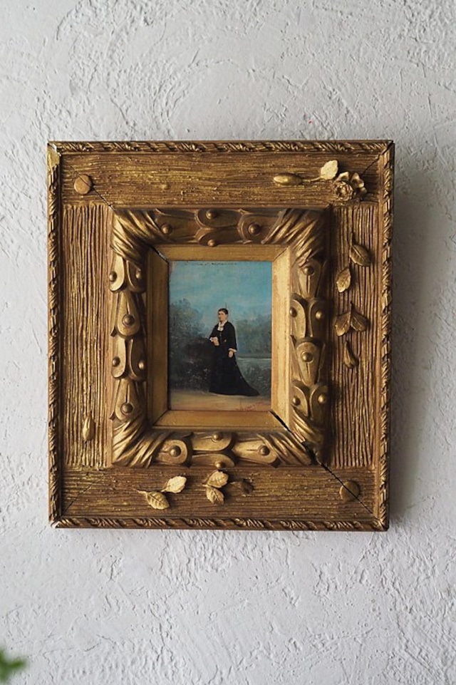 河岸 佇む女性肖像-antique oil painting frame