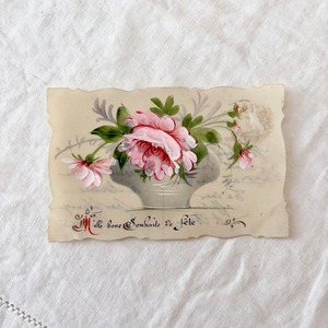 フランスアンティーク セルロイド ポストカード | 薔薇のブーケ ハンドペイント | 1900年代初期（H002）