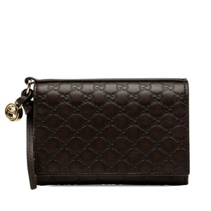 グッチ マイクログッチシマ カードケース 名刺入れ 323401 ブラウン レザー レディース GUCCI 【中古】