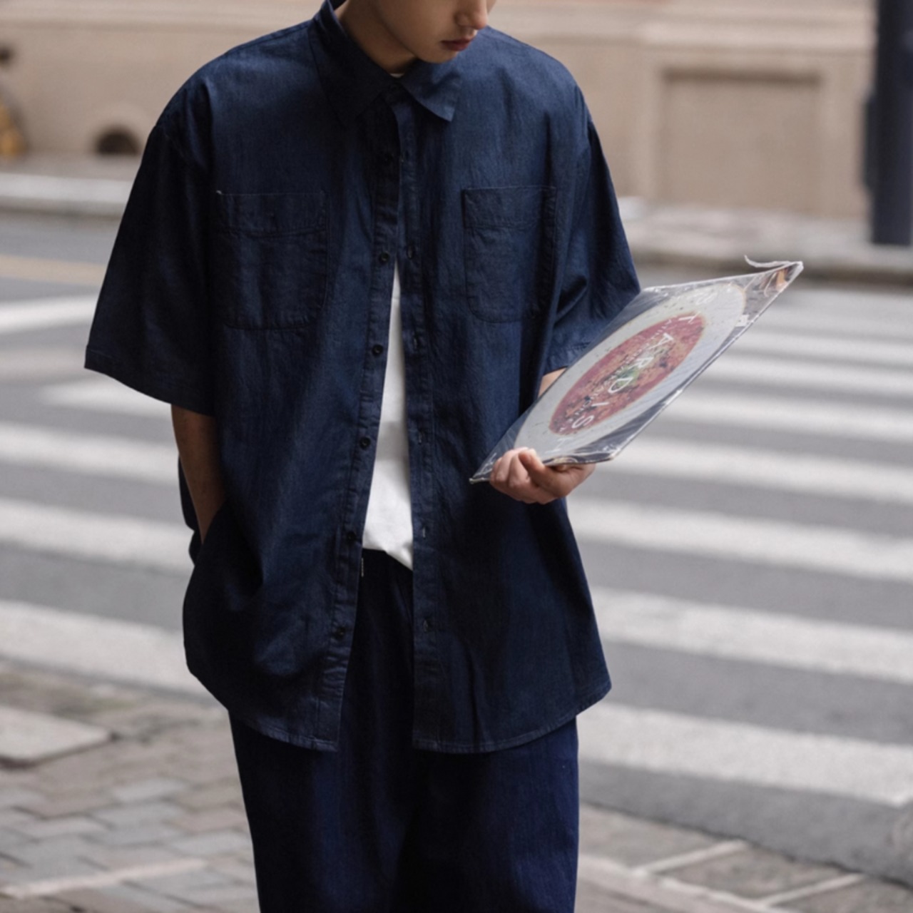 薄デニム半袖サマーワークシャツ　0721