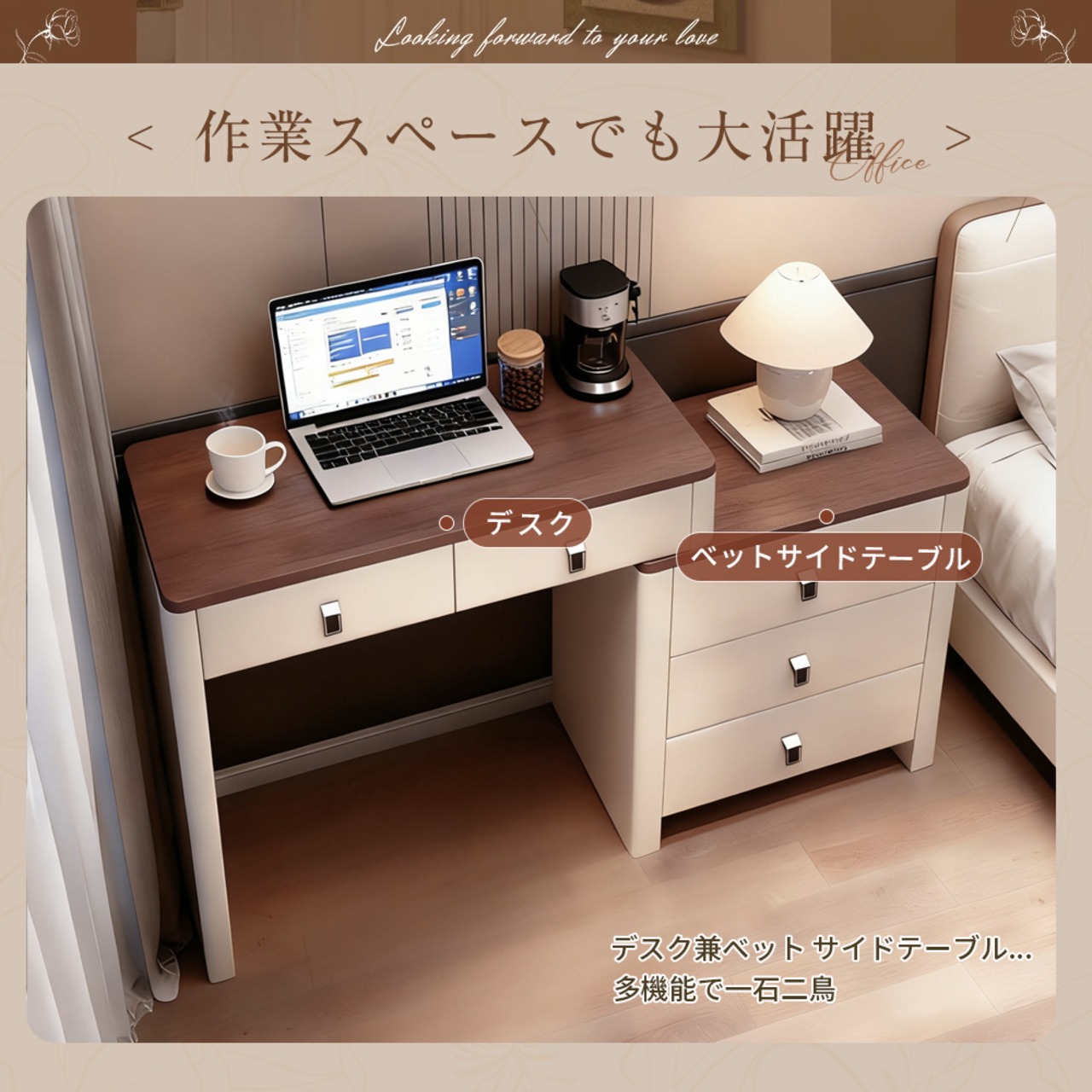 【2025年最新】ドレッサー おしゃれ 北欧風｜LEDライト付きミラー｜伸縮式・大容量収納・化粧台・デスク兼用｜ナチュラル高級感MDF素材 【スツールなしタイプ】P18-ns