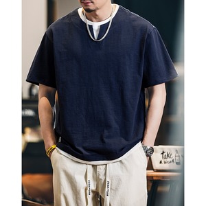 key-neck fake-layered t-shirt A1214