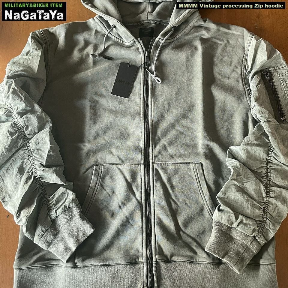 MMMM エムエムエム ヴィンテージ加工 ZIPパーカー オリーブグリーン MA