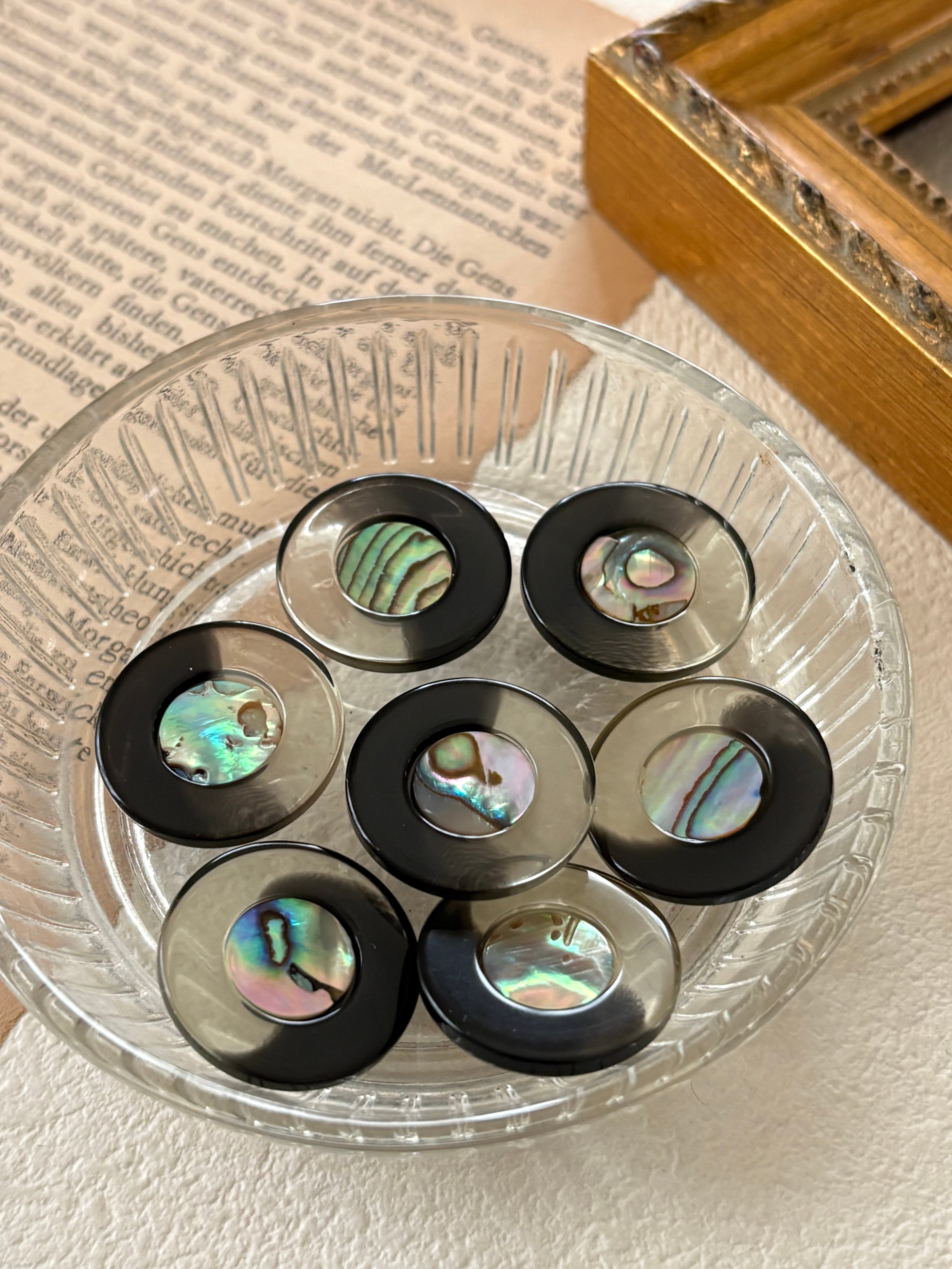 20mm Japanese ヴィンテージボタン クリアブラック シェル 樹脂ボタン レトロ アクセサリーパーツ 装飾材 カルトナージュ