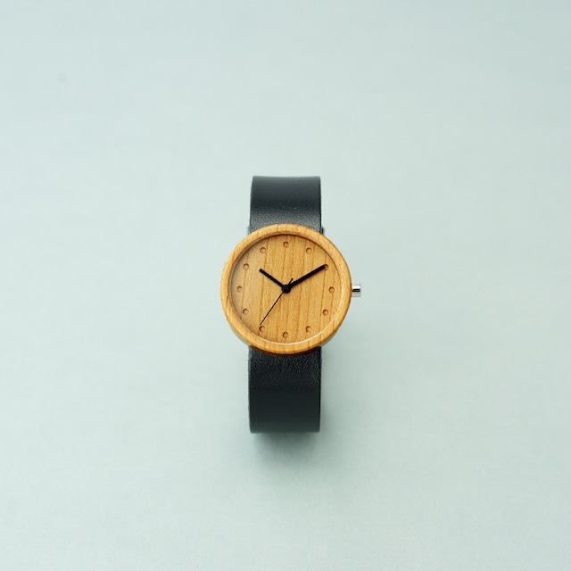 Cherry wood - Organic leather Black - M