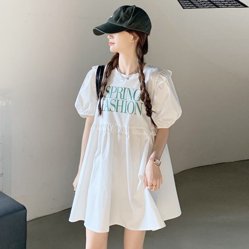 ホワイトスリーブドレス サマールーズショートスカート 夏物 スーパーモール42594564117