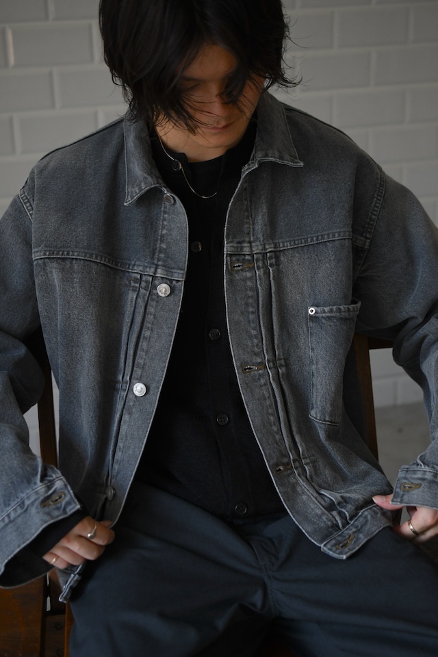 BATONER / RAMIE WOOL CREW CARDIGAN (Black)