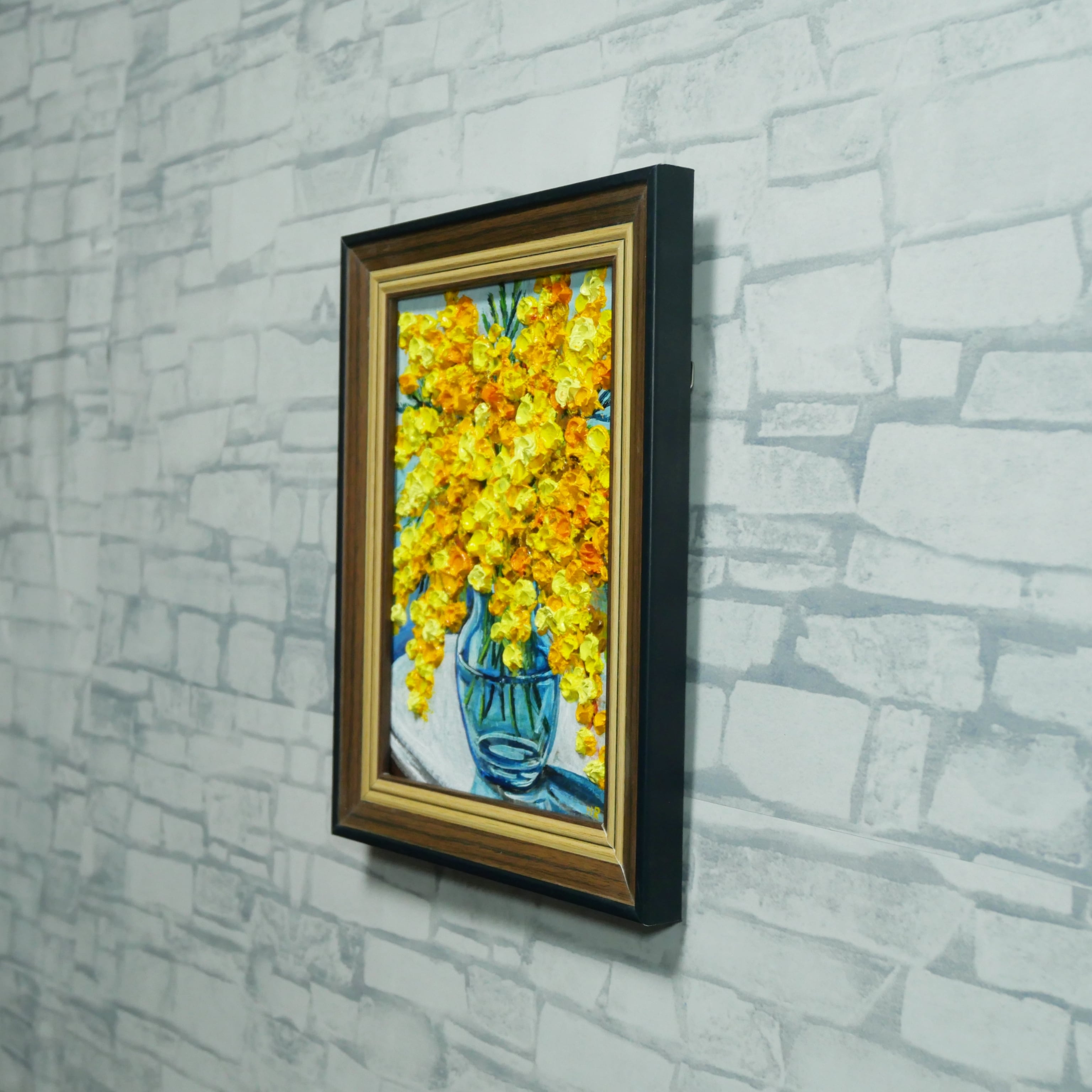 油絵 油彩 油彩画 絵 絵画 ミニ絵画【春を告げる、幸せの黄色い花束