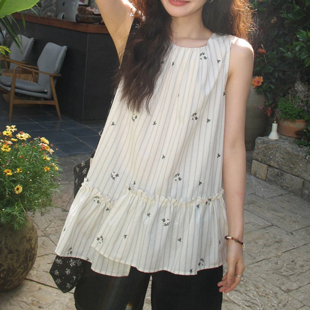 striped frill hem blouse