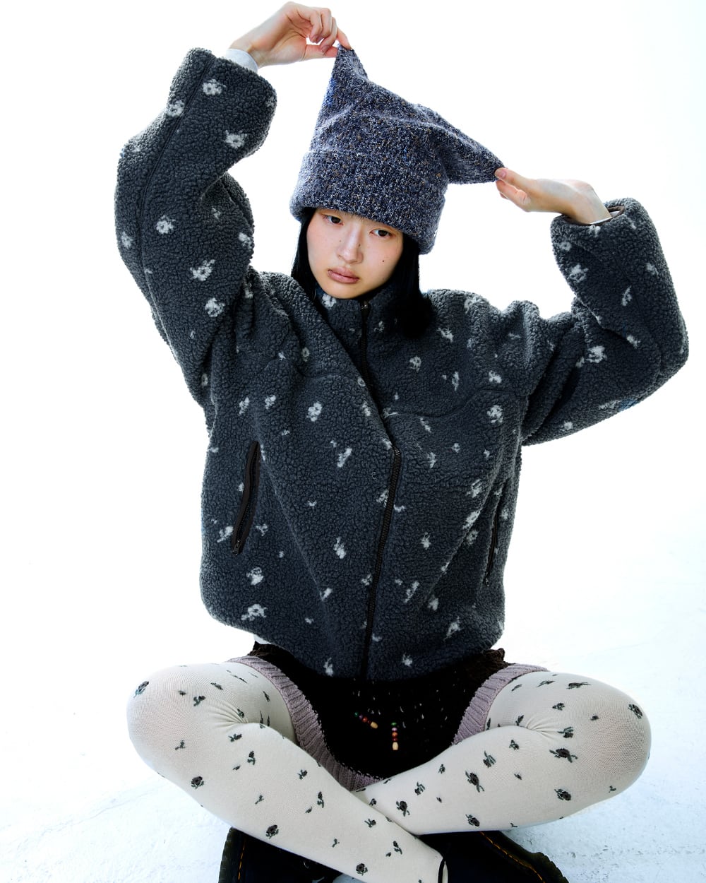 COYSEIO] PETAL REVERSIBLE FLEECE JACKET GREY 正規品 韓国ブランド