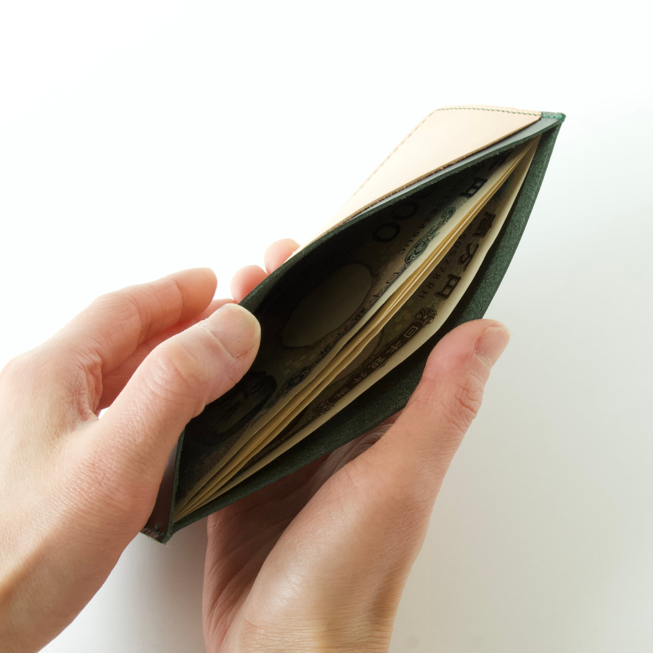 お札入れ・お札ケース | Italy 本革・レザー ダークグリーン×ヌメ