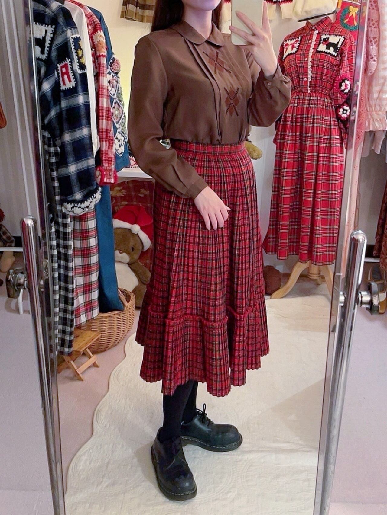 brown diamond back button blouse