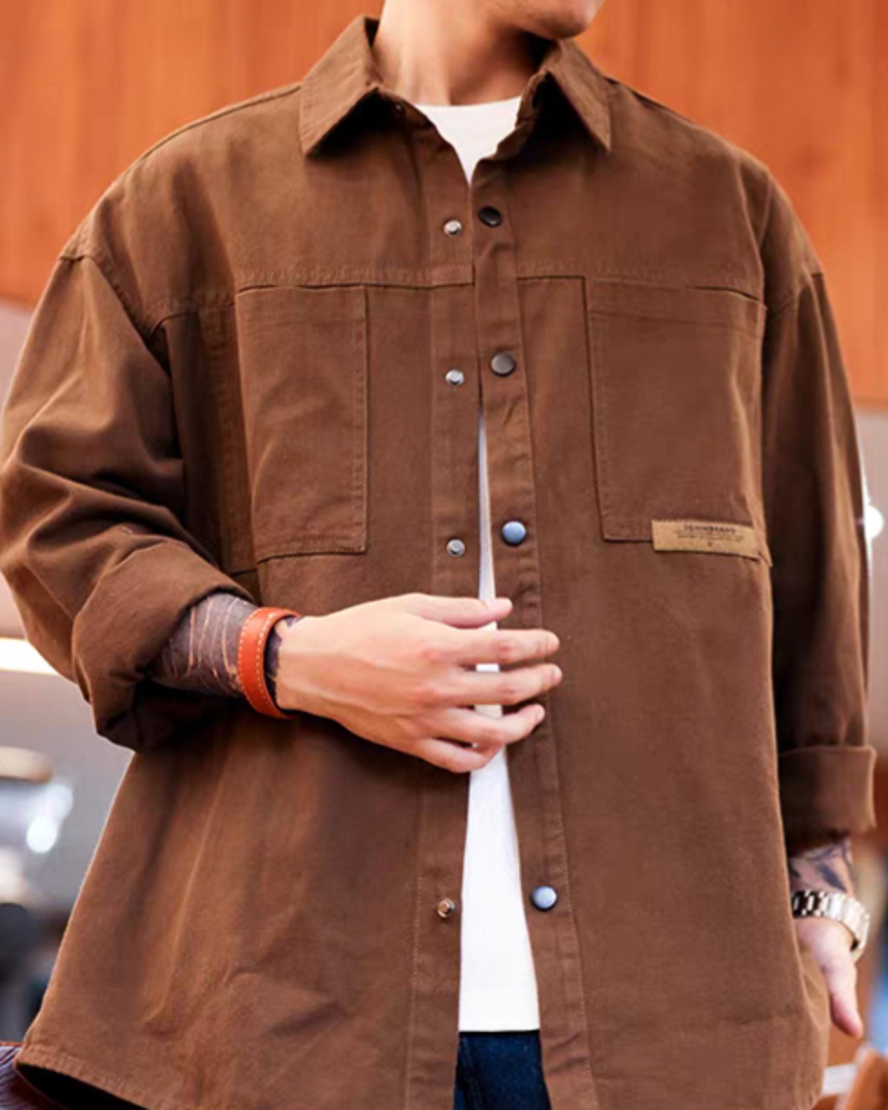 Retro Beige Long-Sleeve Shirt Jacket  K0345