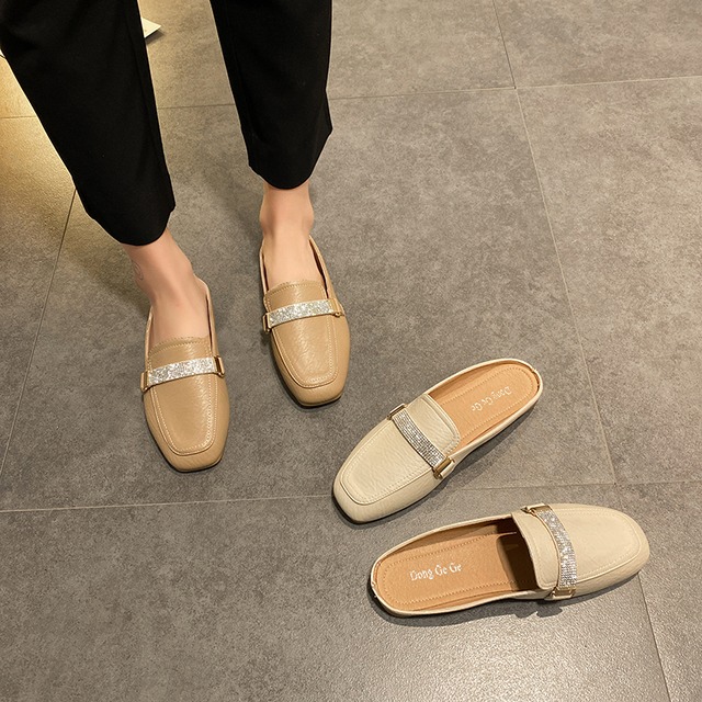 包頭ハーフスリッパ女性の夏の摩耗2020新しいファッションネット赤の正方形のヘッドラインストーンセクシーなフラットミュールサンダル 部族の婦人靴5117897