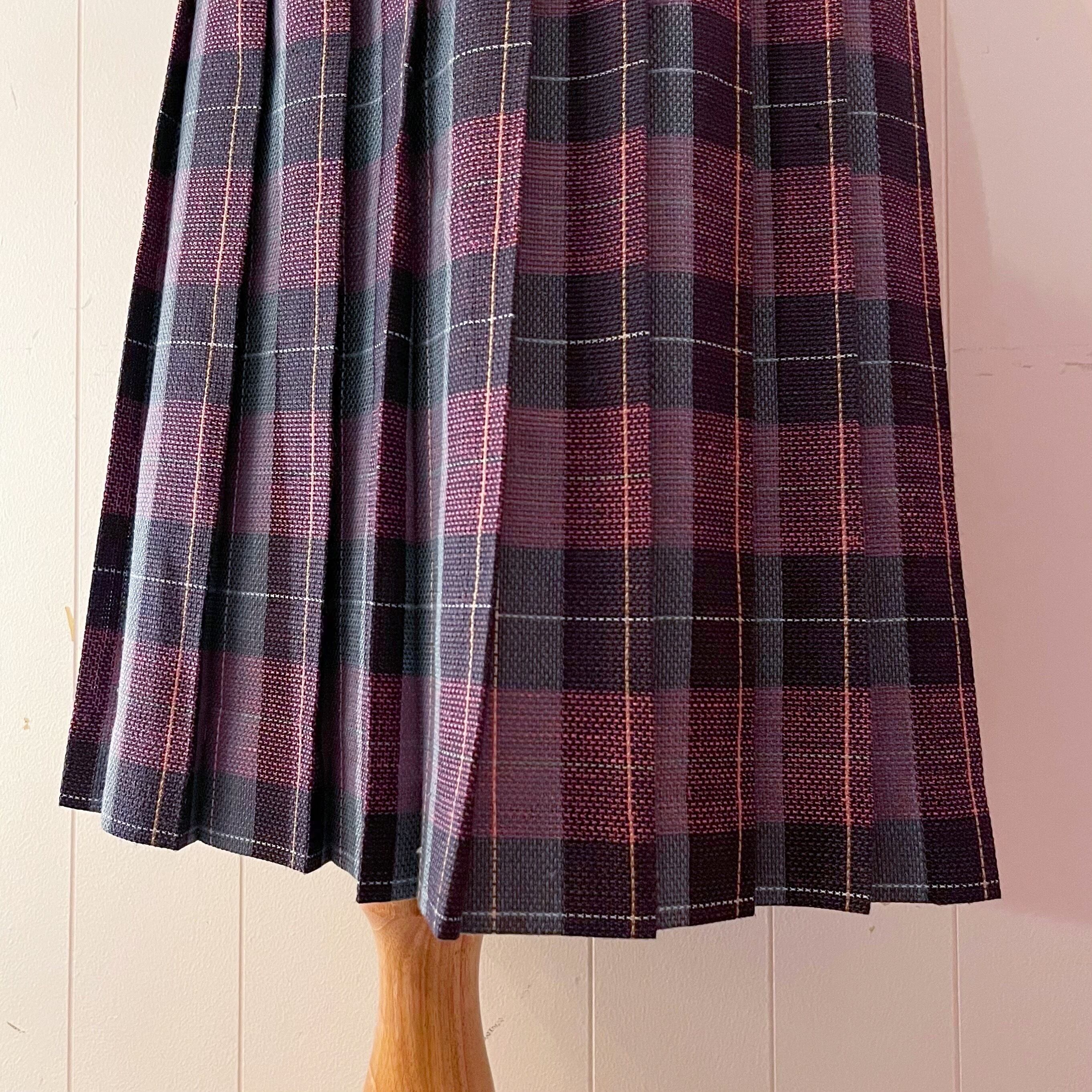 pink green check pleats skirt