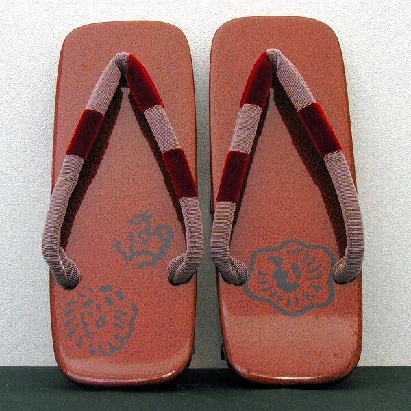 津軽塗 寿司下駄 津軽塗（唐塗）バカ塗り・駒下駄・女性用・No.200802-03・梱包