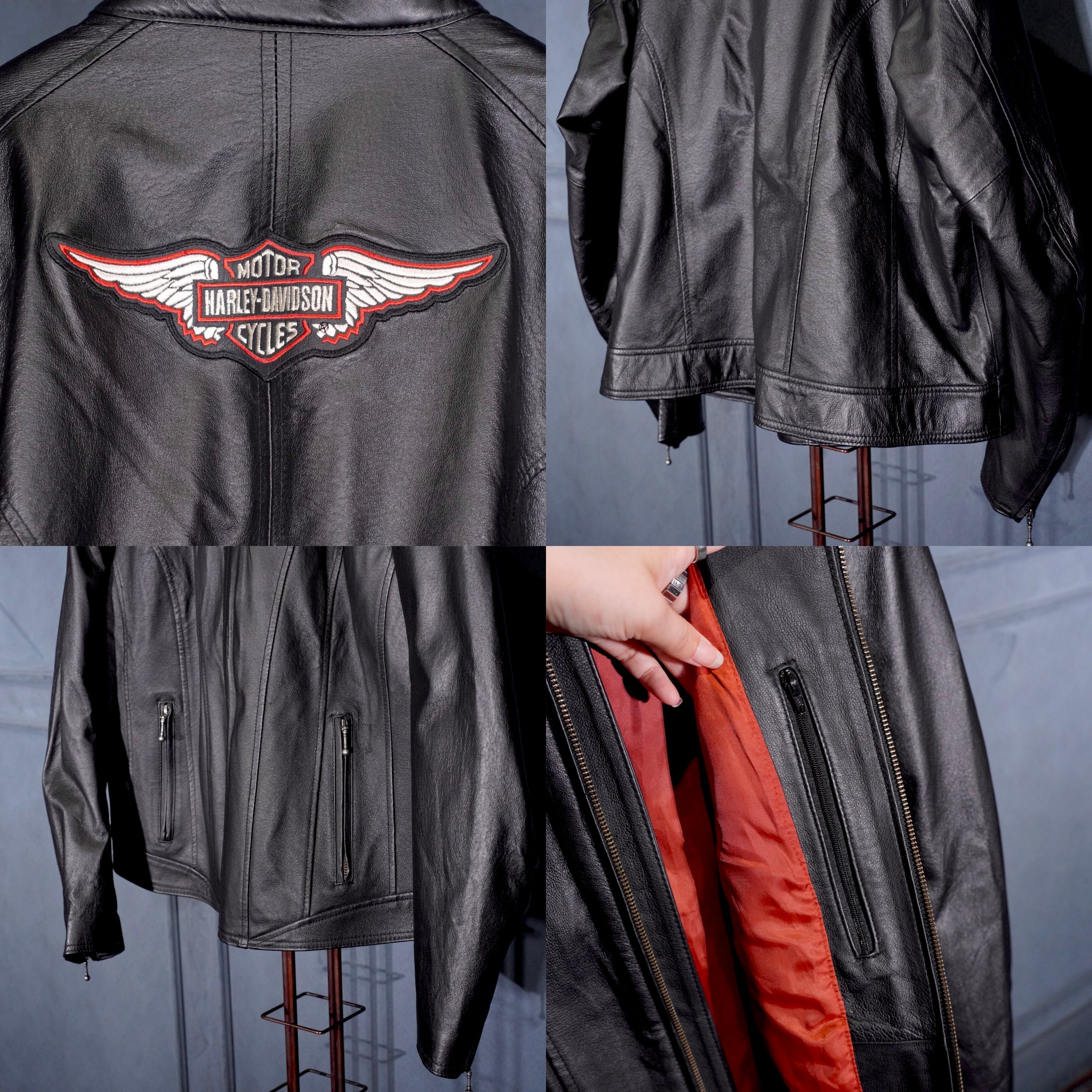 USA VINTAGE HARLEY DAVIDSON LOGO EMBROIDERY DESIGN ZIP UP LEATHER