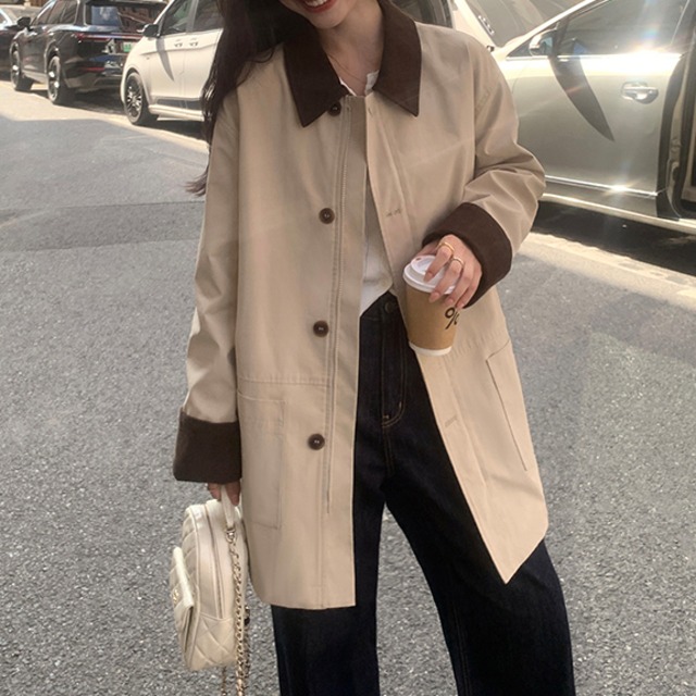 Contrast color trench coat S115
