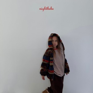 【Night bebe】ふわふわマルチボーダーT 90〜130cm レッド 2241118