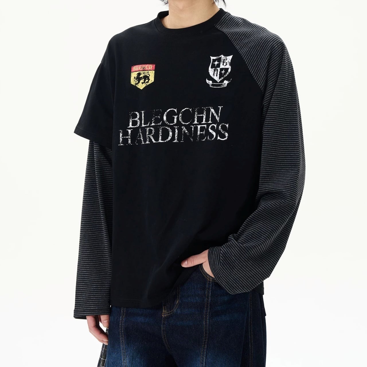 クラッキンググラフィックアシンメトリーロングスリーブTシャツ 1col A00457