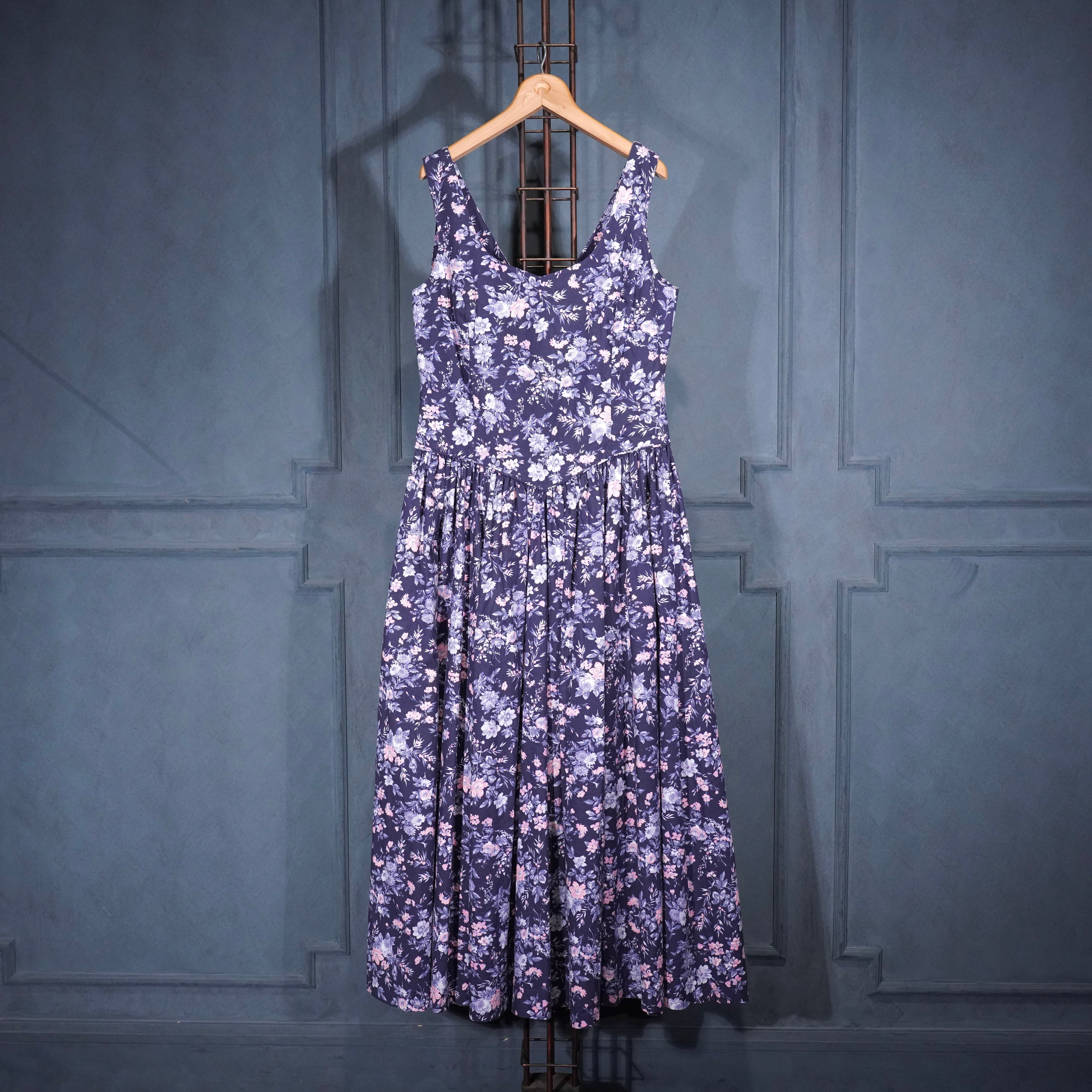 EU VINTAGE Iaura asnley FLOWER PATTERNED NO SLEEVE ONE PIECE MADE
