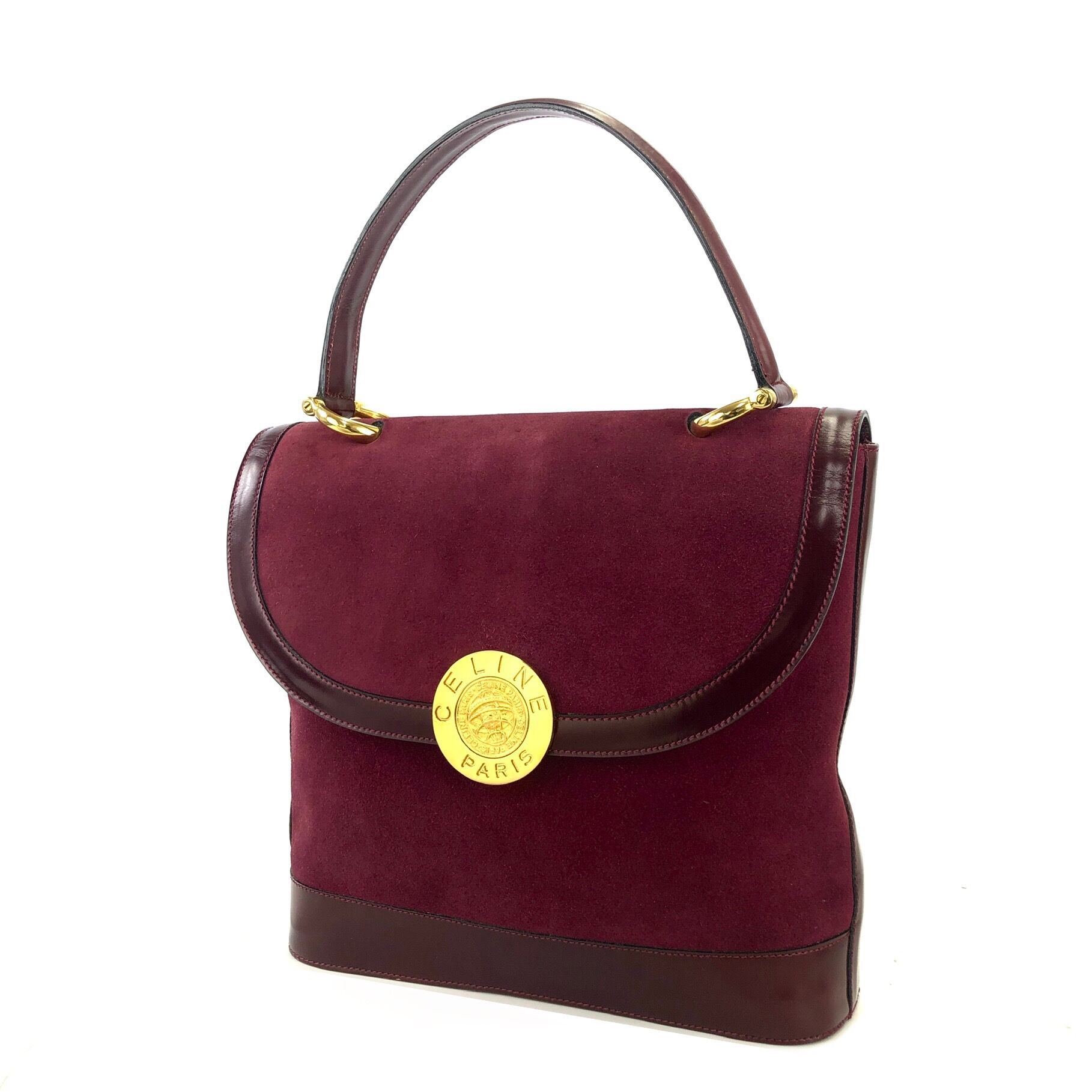 CELINE セリーヌ メダルモチーフ スエード×エナメル フラップ