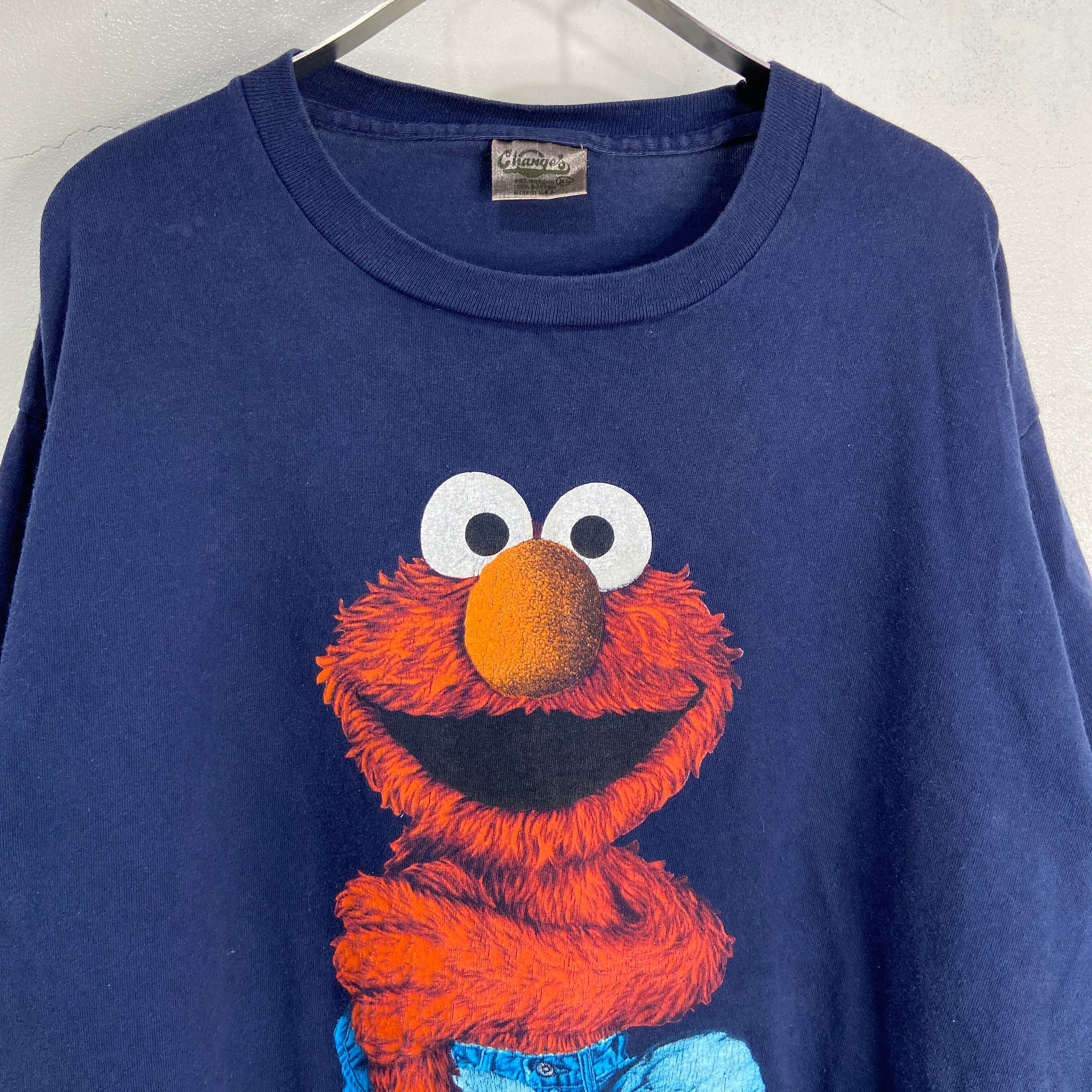 90s セサミストリート エルモTシャツ USA製 XL キャラT ネイビー  