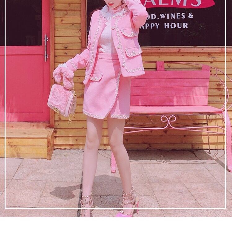 セットアップ】スーツ ピンク スカート パール ワンピース かわいい