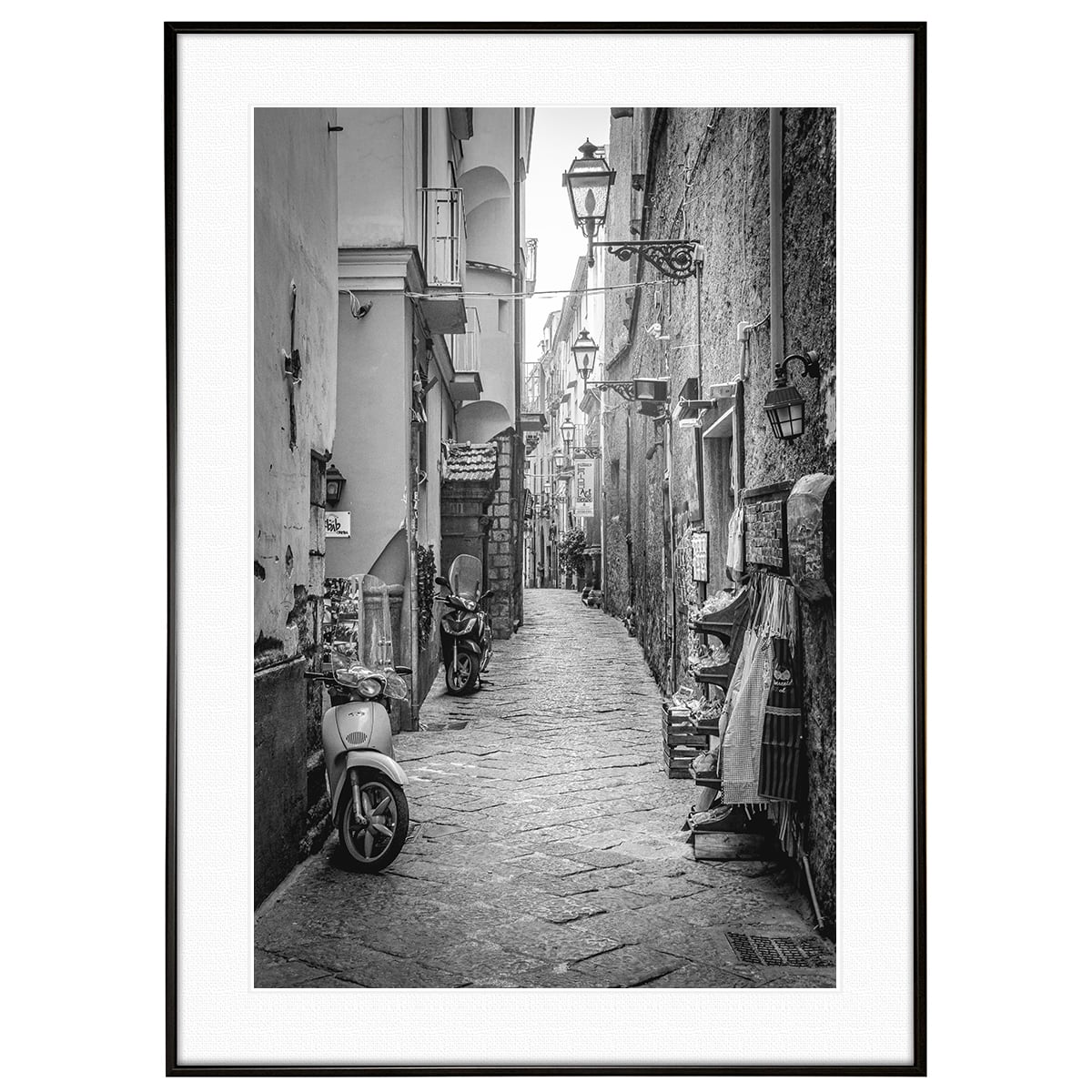 イタリア写真 ナポリ ソレントの路地裏 インテリア モノクロアートポスター額装 AS1917