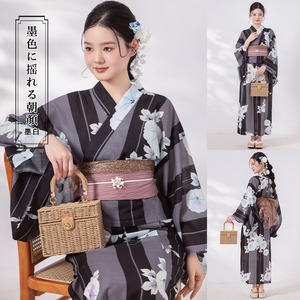 【予約販売開始】墨色に揺れる朝顔【浴衣３点セット 羽織/ワンピース/兵児帯】YD-082