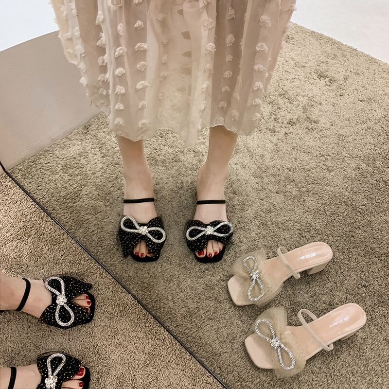 ミュールサマースタイルラインストーンリボンサンダル 靴 シューズ 夏物 フェイクシューズ21691417789