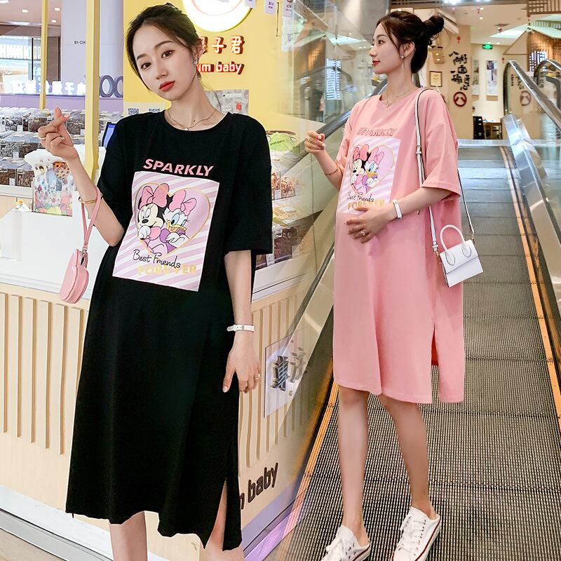 【新作】【送料無料】 マタニティウェア2020夏の新しいニット漫画ルーズドレスバージョンミドル丈で年齢を減らすマタニティドレス-アリババ サマー 夏物 expec28596477094
