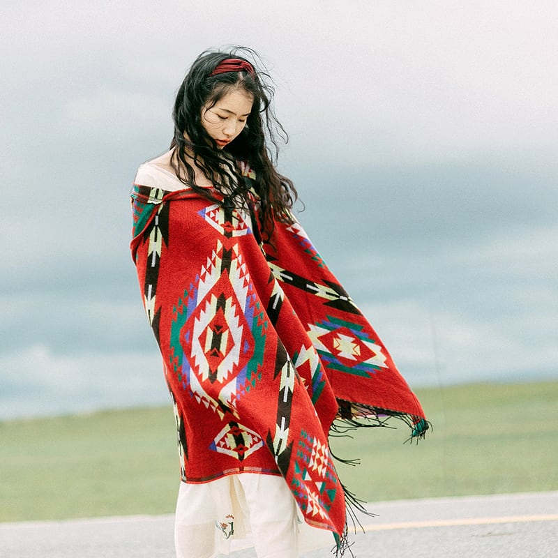 青海湖旅行暖かいマント民族風赤いスカーフネパールマント北西旅行ショール ドリームホーストラベル婦人服460351539