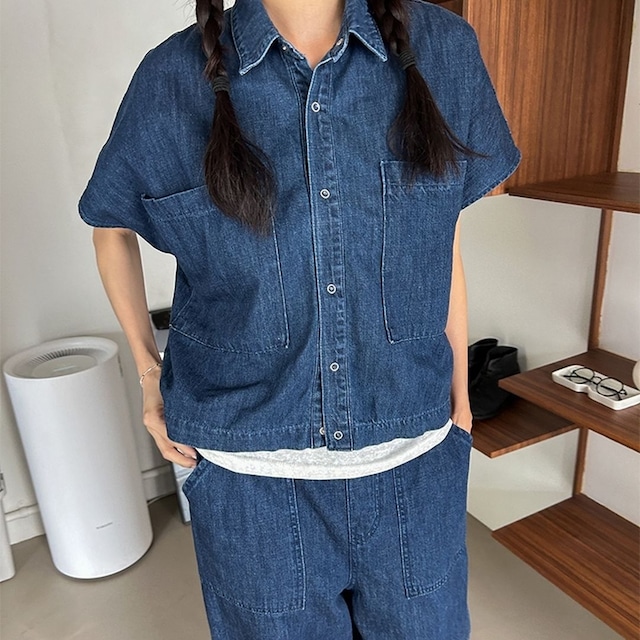 デニム 半袖シャツ M 250329