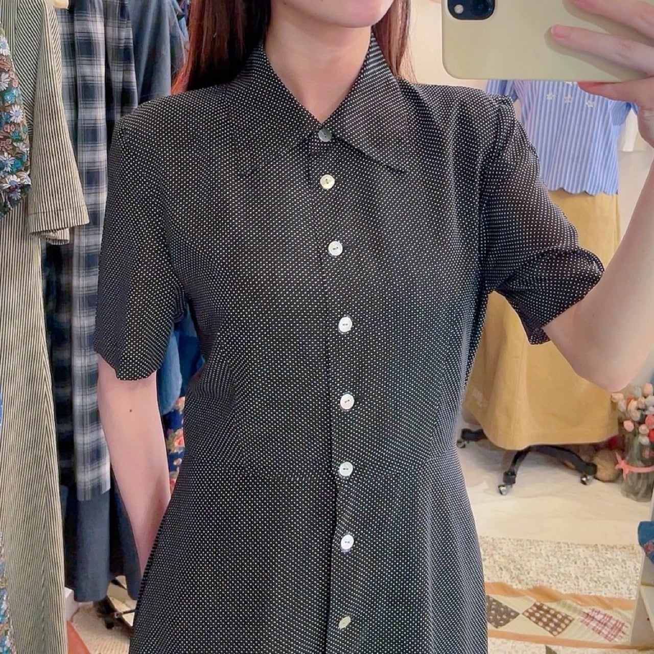 pin dot front button one-piece
