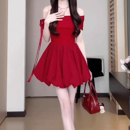 2色／オフショルダーリボンボリュームワンピース ・78310