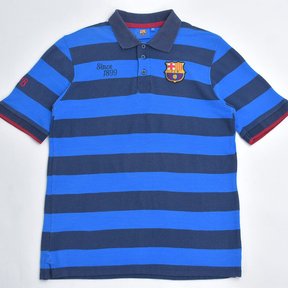 希少♪激レア♪お宝♪ポロシャツ♪F.C.B.♪バルセロナ？♪ 00s FC BARCELONA FCバルセロナ 刺繍 ロゴデザイン 鹿の子 ボーダー