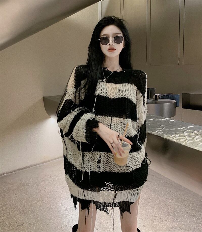 ダメージ加工 がcool ボーダー ニット トップス ほつれ ストリート カジュアル サブカル モード系 メンズライク Lamitte Deco トレンド 韓国ファッション ショップ Base店 ダメージ加工 がcool ボーダー ニット トップス ほつれ ストリート カジュアル サブカル モード系 メンズライク Lamitte Deco トレンド 韓国ファッション ショップ Base店