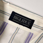 BIGLIDUE ITALY ビリドゥーエ ストライプ 長袖シャツ 48/ホワイト×パープル系 メンズ