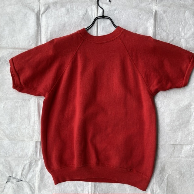 半袖スウェット カレッジ 60s フロッキープリント レッド ラグラン ヴィンテージ古着 画像2