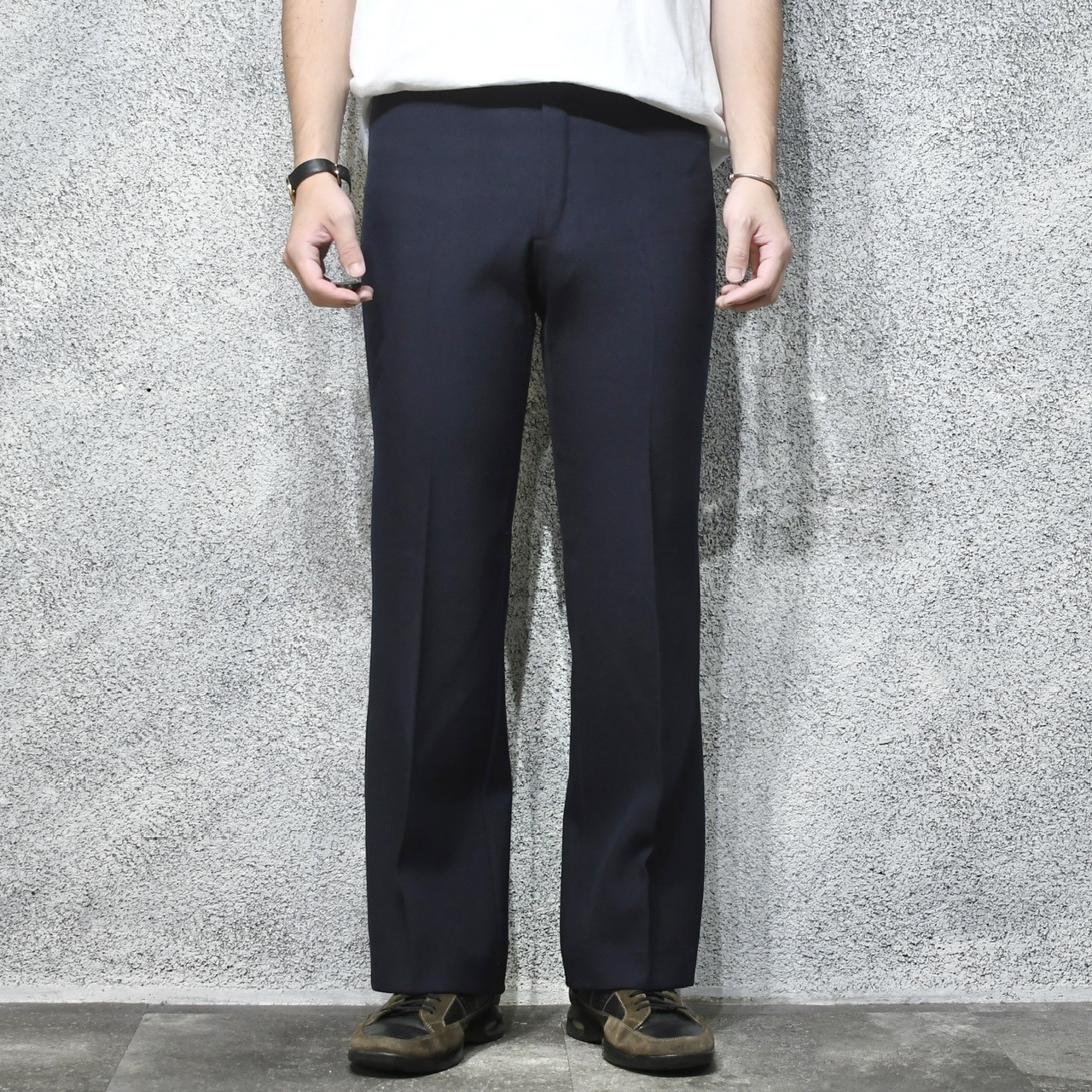 70's jacquard weave flare pants dark navy